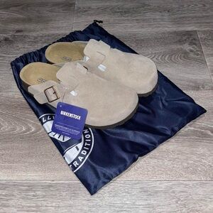 Birkenstock Boston Taupe Suede Leather Soft Footbed Clogs